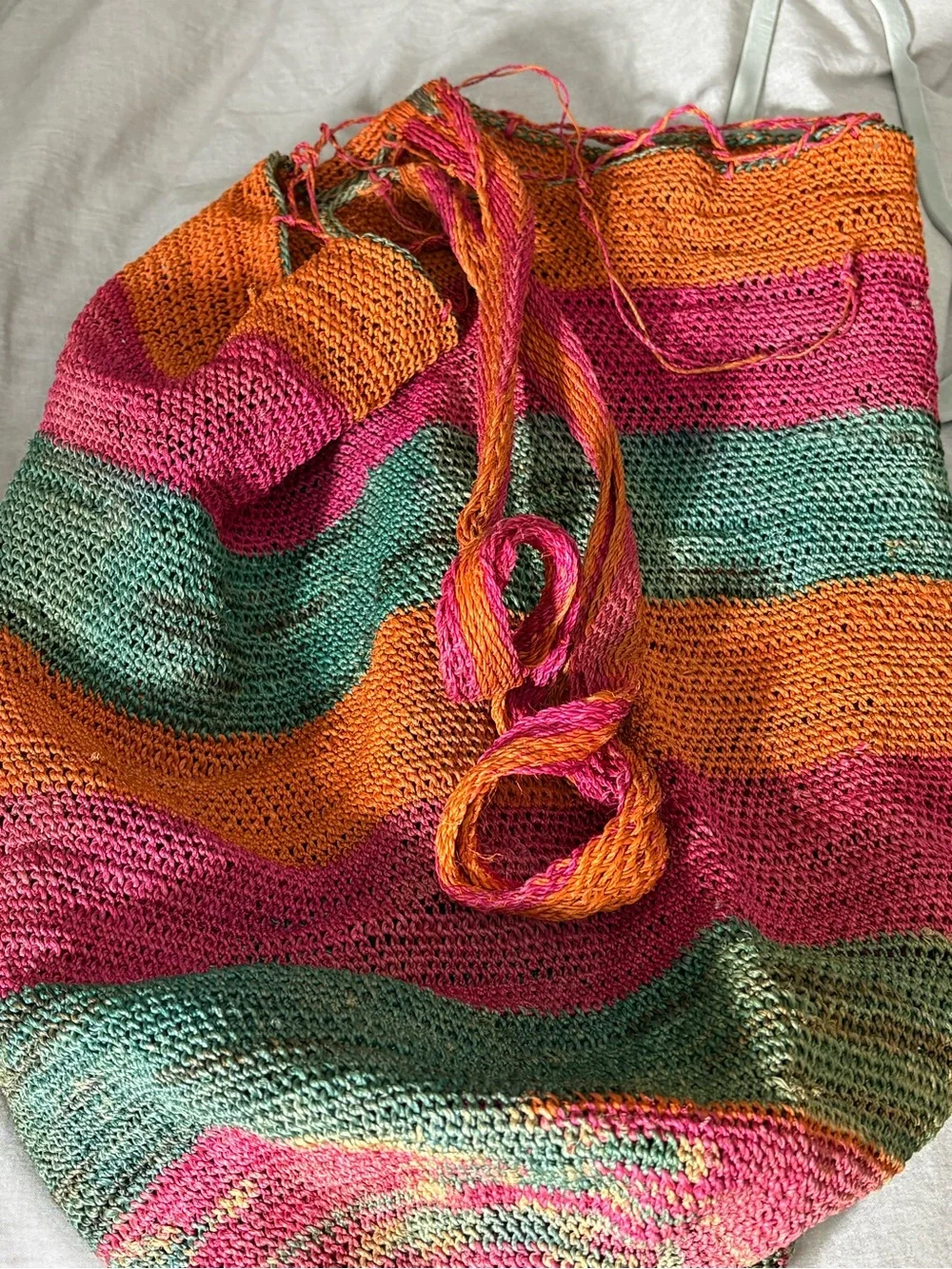 Handwoven Boho Market Tote Bag Striped Artisan Woven Shoulder Bag Oversized